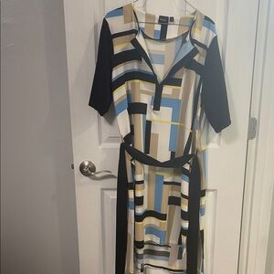Rafaella Black and Blue Geometric High low tunic with belt